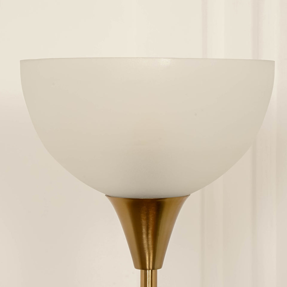 Divine Trends Uplighter Brass Antique Finish Floor Lamp for Living Room with Frosted Glass Lampshade | Includes LED Warm Bulb | Hidden Wire Design | Uplight Corner Standing Lamp for Home | Pack of 1