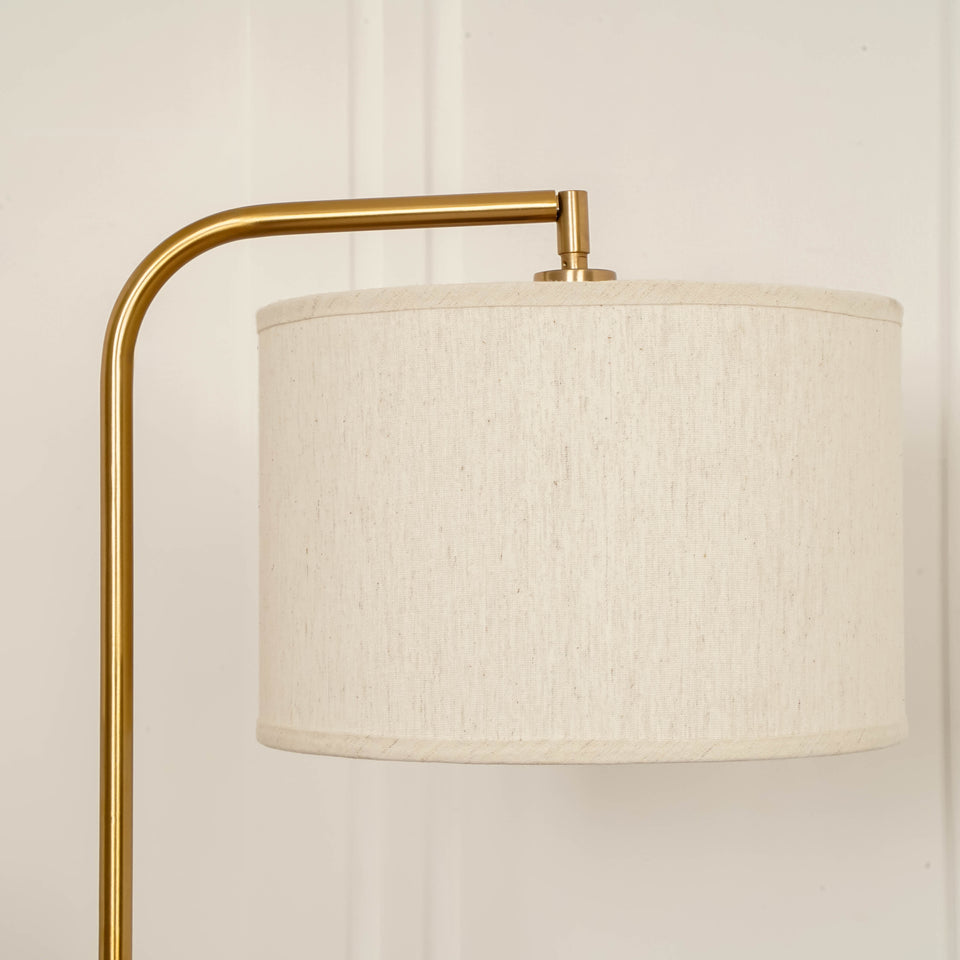Divine Trends Antique Brass Finish Task Floor Lamp – Adjustable, 6 ft, Off-White Piping Fabric Shade