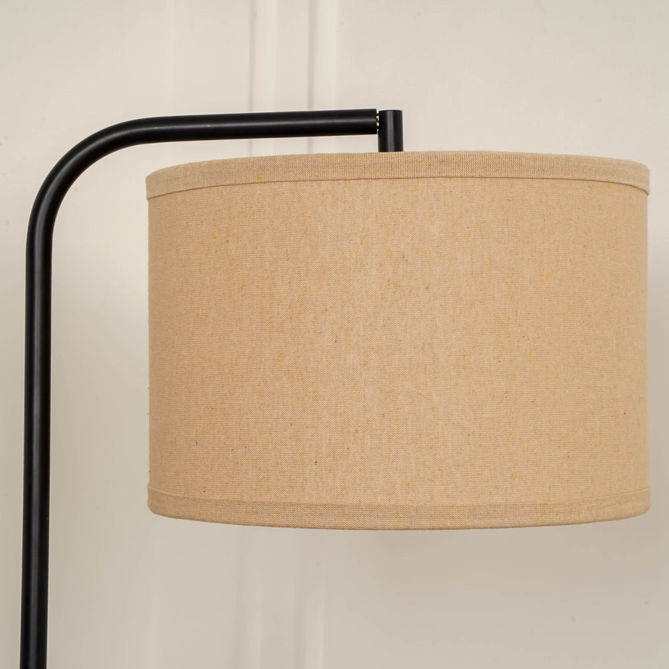 Divine Trends Black Polished Task Floor Lamp – Adjustable, 6 ft with Off-White Piping Fabric Shade