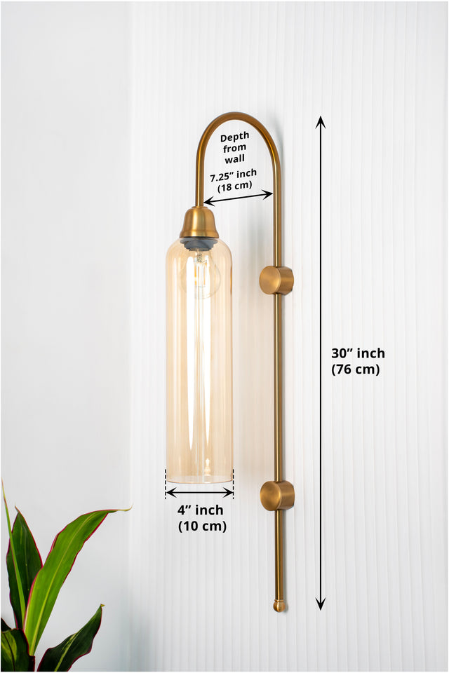 Divine Trends Modern Wall Lamp Antique Brass Finish with Golden Luster Long Glass for Bedside, Living Room, Bedroom, Home Decoration, Restaurant | Wall Light - Pack of 1