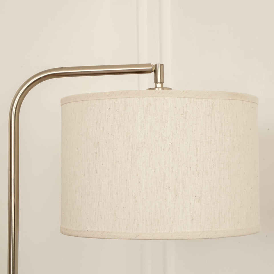 Divine Trends Satin Nickel Finish Task Floor Lamp – Adjustable, 6 ft, Off-White Piping Fabric Shade