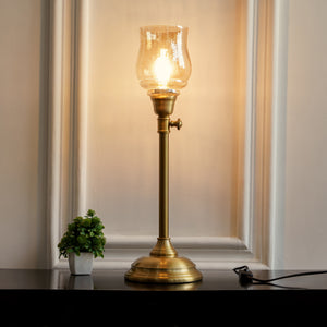 Divine Trends Brass Antique Finish Adjustable Height Table Lamp with Spiral Glass Golden Luster Shade