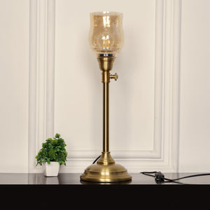 Divine Trends Brass Antique Finish Adjustable Height Table Lamp with Spiral Glass Golden Luster Shade