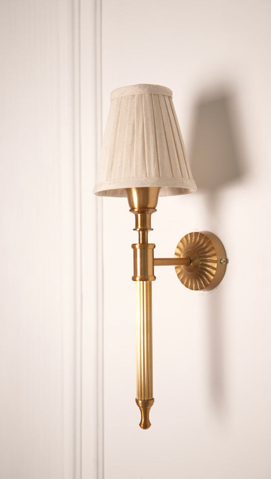 Divine Trends Brass Antique Finish Corrugated Wall Lamp with Off White Pleated Shade