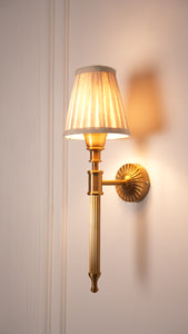 Divine Trends Brass Antique Finish Corrugated Wall Lamp with Off White Pleated Shade