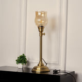 Divine Trends Brass Antique Finish Adjustable Height Table Lamp with Spiral Glass Golden Luster Shade