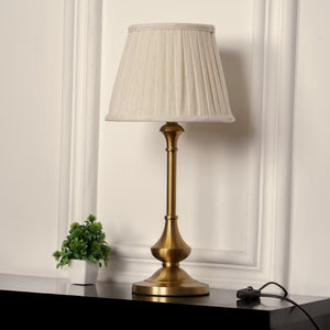 Divine Trends Brass Antique Gold Finish Table Lamp 22 Inches Height with Off White 10 Inches Diameter Pleated Off White Lampshade