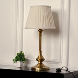 Divine Trends Brass Antique Gold Finish Table Lamp 22 Inches Height with Off White 10 Inches Diameter Pleated Off White Lampshade