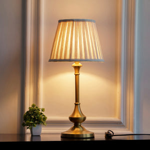 Divine Trends Brass Antique Gold Finish Table Lamp 22 Inches Height with Off White 10 Inches Diameter Pleated Off White Lampshade