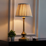 Divine Trends Brass Antique Gold Finish Table Lamp 22 Inches Height with Off White 10 Inches Diameter Pleated Off White Lampshade