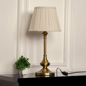 Divine Trends Brass Antique Gold Finish Table Lamp 22 Inches Height with Off White 10 Inches Diameter Pleated Off White Lampshade