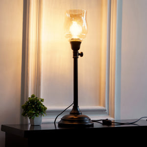 Divine Trends Black Polished Adjustable Height Table Lamp with Spiral Glass Golden Luster Shade