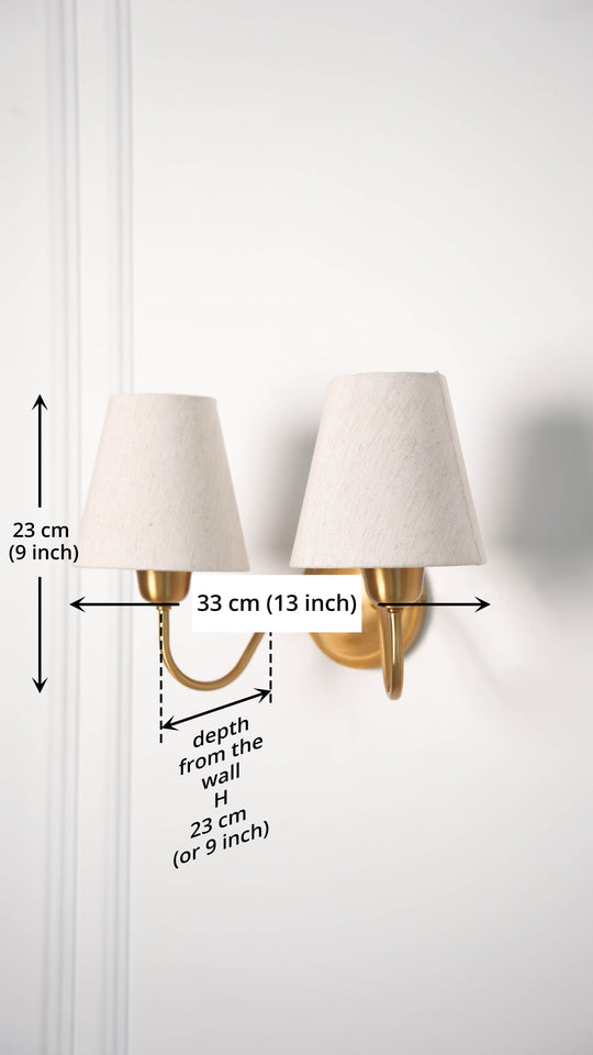 Divine Trends Brass Antique Finish Double Curved Wall Lamp with Off White Lampshades