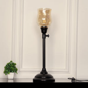 Divine Trends Black Polished Adjustable Height Table Lamp with Spiral Glass Golden Luster Shade
