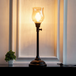 Divine Trends Black Polished Adjustable Height Table Lamp with Spiral Glass Golden Luster Shade