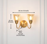 Divine Trends Brass Antique Finish Double Curved Wall Lamp with Cup Crackled Glass Shades