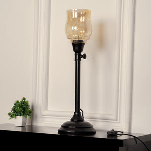 Divine Trends Black Polished Adjustable Height Table Lamp with Spiral Glass Golden Luster Shade