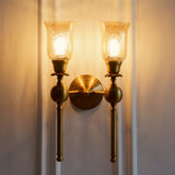 Divine Trends Brass Antique Finish Ball Wall Lamp with Chimney Crackled Glass Shades