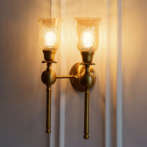 Divine Trends Brass Antique Finish Ball Wall Lamp with Chimney Crackled Glass Shades