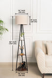 Divine Trends 3 Shelves Floor Lamp Black Polished 5 Feet Height with 14” Diameter Off White Drum Shade for Living Room, Bedroom, Home Decoration | Led Bulb Included - Pack of 1