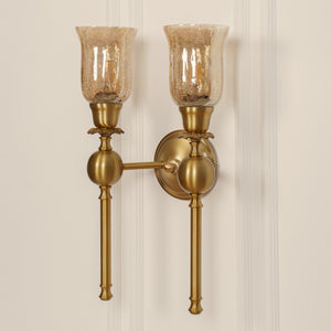 Divine Trends Brass Antique Finish Ball Wall Lamp with Chimney Crackled Glass Shades