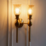 Divine Trends Brass Antique Finish Ball Wall Lamp with Chimney Crackled Glass Shades