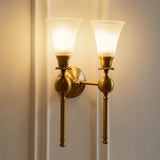 Divine Trends Brass Antique Finish Ball Wall Lamp with Frosted Hammered Glass Shades