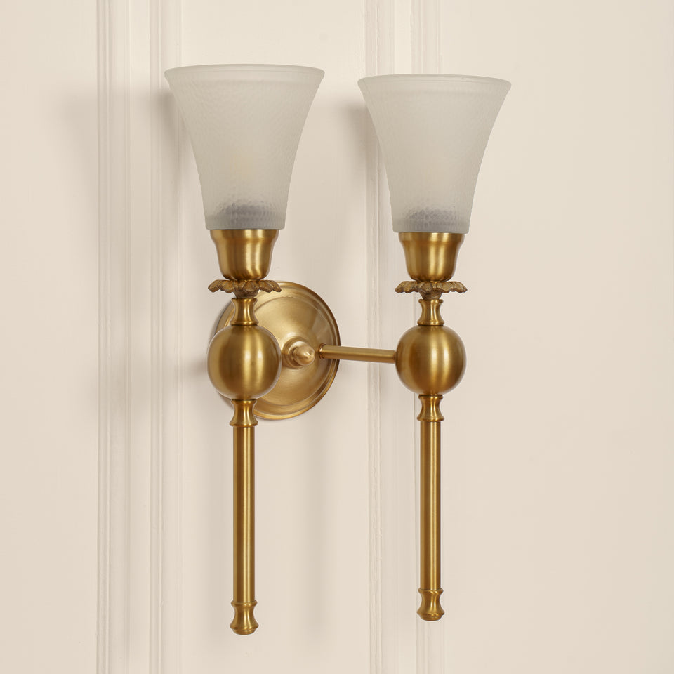 Divine Trends Brass Antique Finish Ball Wall Lamp with Frosted Hammered Glass Shades