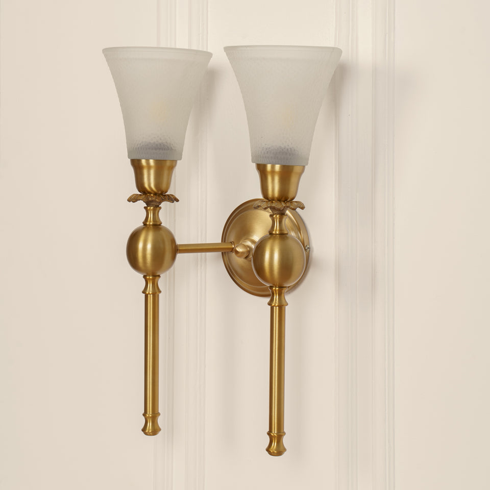 Divine Trends Brass Antique Finish Ball Wall Lamp with Frosted Hammered Glass Shades