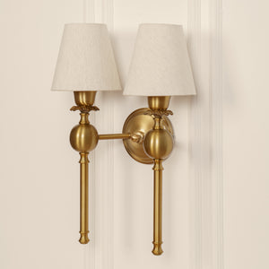 Divine Trends Brass Antique Finish Ball Wall Lamp with Off White Shades