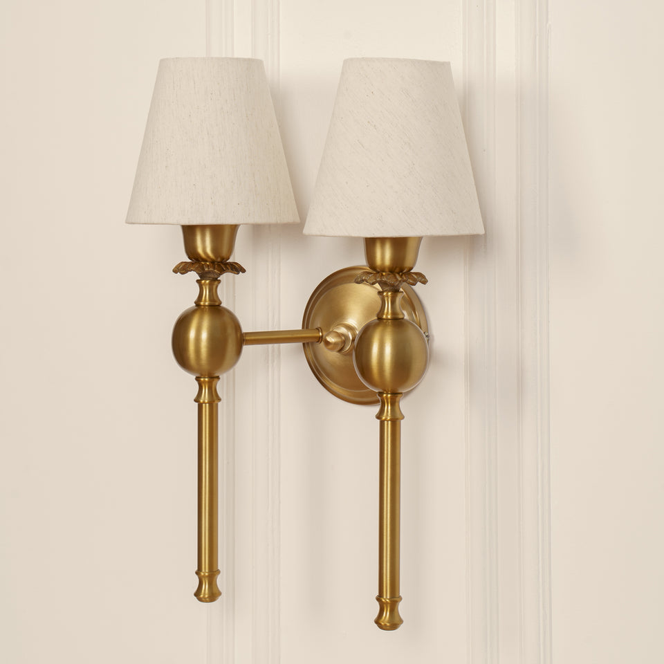 Divine Trends Brass Antique Finish Ball Wall Lamp with Off White Shades