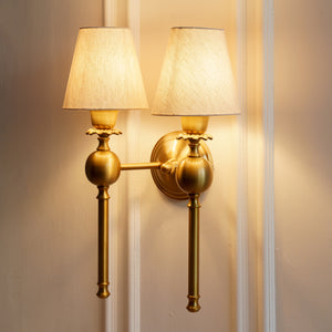 Divine Trends Brass Antique Finish Ball Wall Lamp with Off White Shades