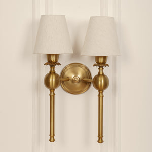 Divine Trends Brass Antique Finish Ball Wall Lamp with Off White Shades