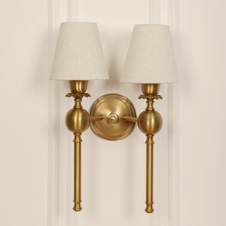 Divine Trends Brass Antique Finish Ball Wall Lamp with Off White Shades