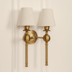 Divine Trends Brass Antique Finish Ball Wall Lamp with Off White Shades