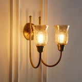 Divine Trends Brass Antique Finish Double Hockey Wall Lamp with Chimney Crackled Glass Shades- Reversable Design