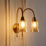 Divine Trends Brass Antique Finish Double Hockey Wall Lamp with Chimney Crackled Glass Shades- Reversable Design