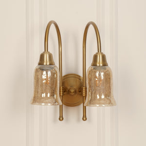Divine Trends Brass Antique Finish Double Hockey Wall Lamp with Chimney Crackled Glass Shades- Reversable Design