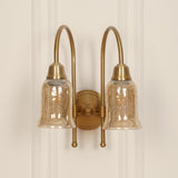 Divine Trends Brass Antique Finish Double Hockey Wall Lamp with Chimney Crackled Glass Shades- Reversable Design