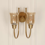 Divine Trends Brass Antique Finish Double Hockey Wall Lamp with Chimney Crackled Glass Shades- Reversable Design