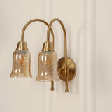 Divine Trends Brass Antique Finish Double Hockey Wall Lamp with Chimney Crackled Glass Shades- Reversable Design