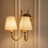 Divine Trends Brass Antique Finish Double Hockey Wall Lamp with Off White Shades