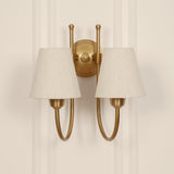 Divine Trends Brass Antique Finish Double Hockey Wall Lamp with Off White Shades