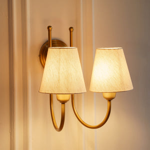 Divine Trends Brass Antique Finish Double Hockey Wall Lamp with Off White Shades