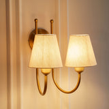 Divine Trends Brass Antique Finish Double Hockey Wall Lamp with Off White Shades