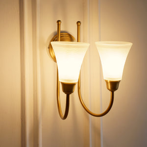 Divine Trends Brass Antique Finish Double Hockey Wall Lamp with Frosted Hammered Glass- with Reversable Design