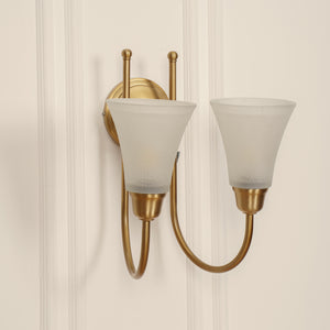 Divine Trends Brass Antique Finish Double Hockey Wall Lamp with Frosted Hammered Glass- with Reversable Design