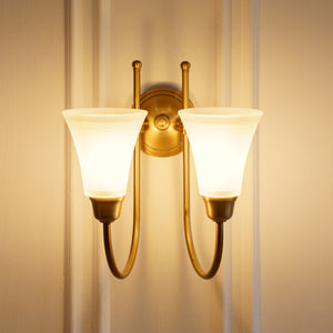 Divine Trends Brass Antique Finish Double Hockey Wall Lamp with Frosted Hammered Glass- with Reversable Design