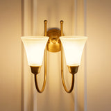 Divine Trends Brass Antique Finish Double Hockey Wall Lamp with Frosted Hammered Glass- with Reversable Design