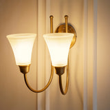 Divine Trends Brass Antique Finish Double Hockey Wall Lamp with Frosted Hammered Glass- with Reversable Design